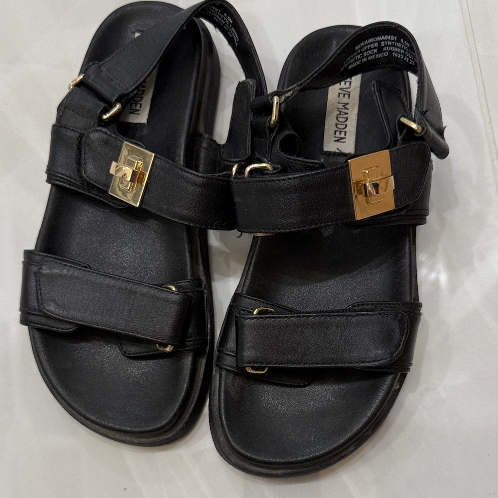 Steve Madden Black Sandals with Gold Accents